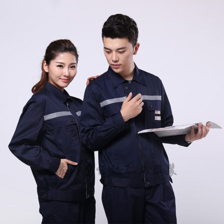 藏青拼米色涤棉线卡仓储包装工作服AC090-CC