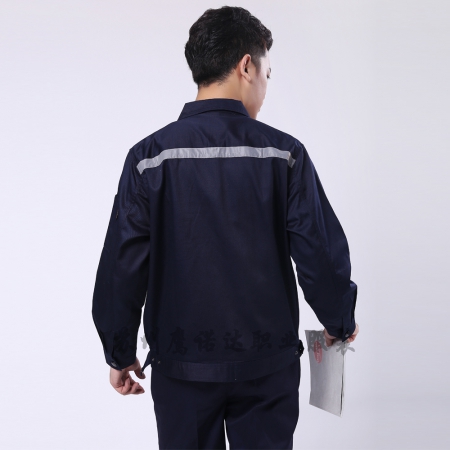 藏青拼米色涤棉线卡电子厂工作服AC090-DZ